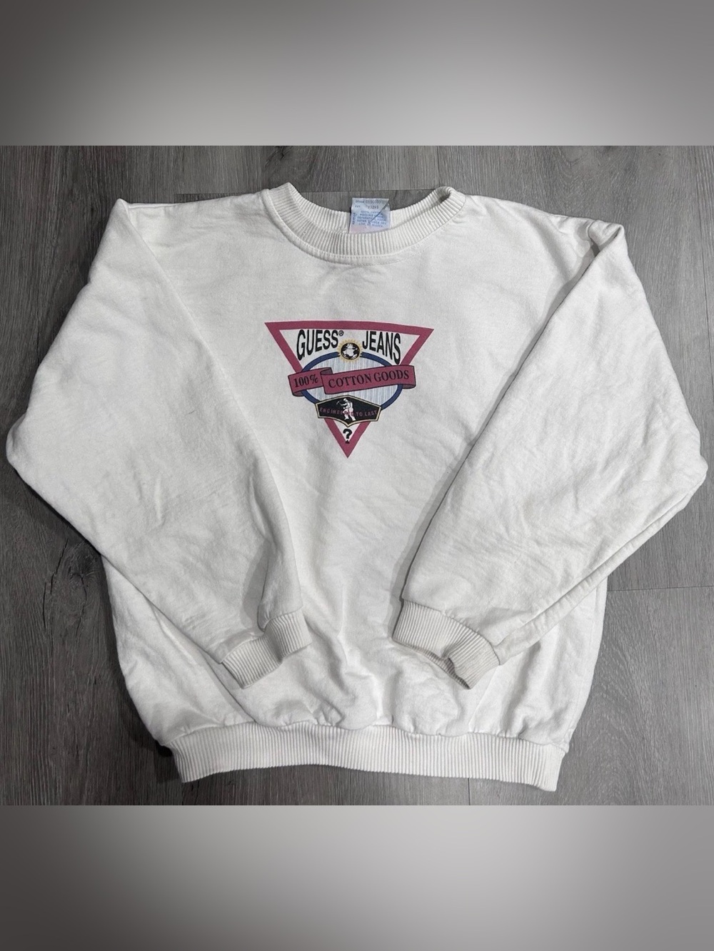 Baby Guess Sweatshirt White XL Fits Adult XS/S Cropped Triangle Logo Vtg 90s